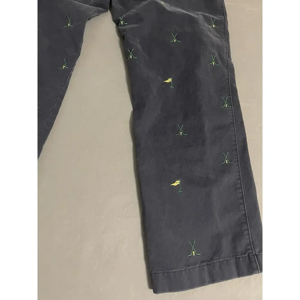 Vintage 36x32 J.Crew Navy Golf 19th Hole Embroidered Chinos Pants Style 87563